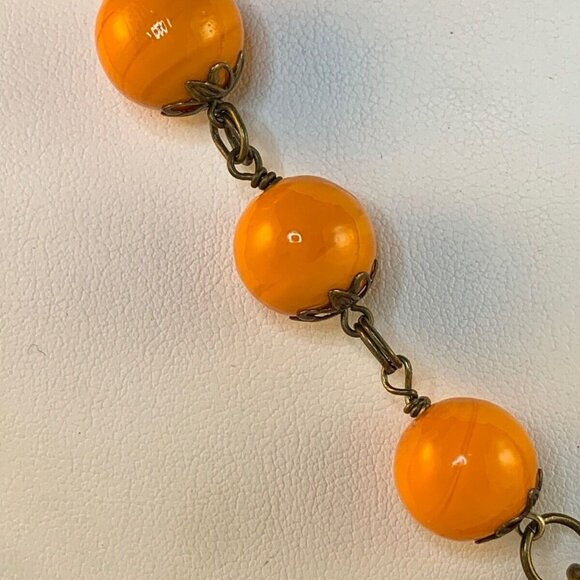 Brass Plated Necklace With Orange Glass Beads And Indian Head Pendant (NA117) - Picture 4 of 6